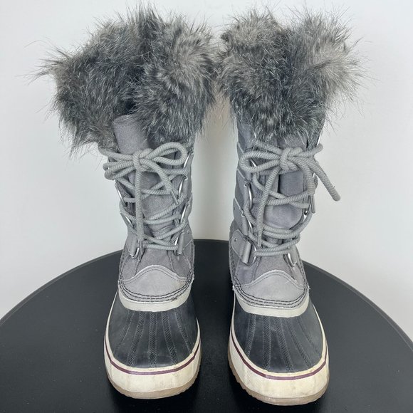 SOREL Joan Of Arctic Insulated Gray Faux Fur Snow Winter Boots Women’s Size US 8 - Picture 1 of 7